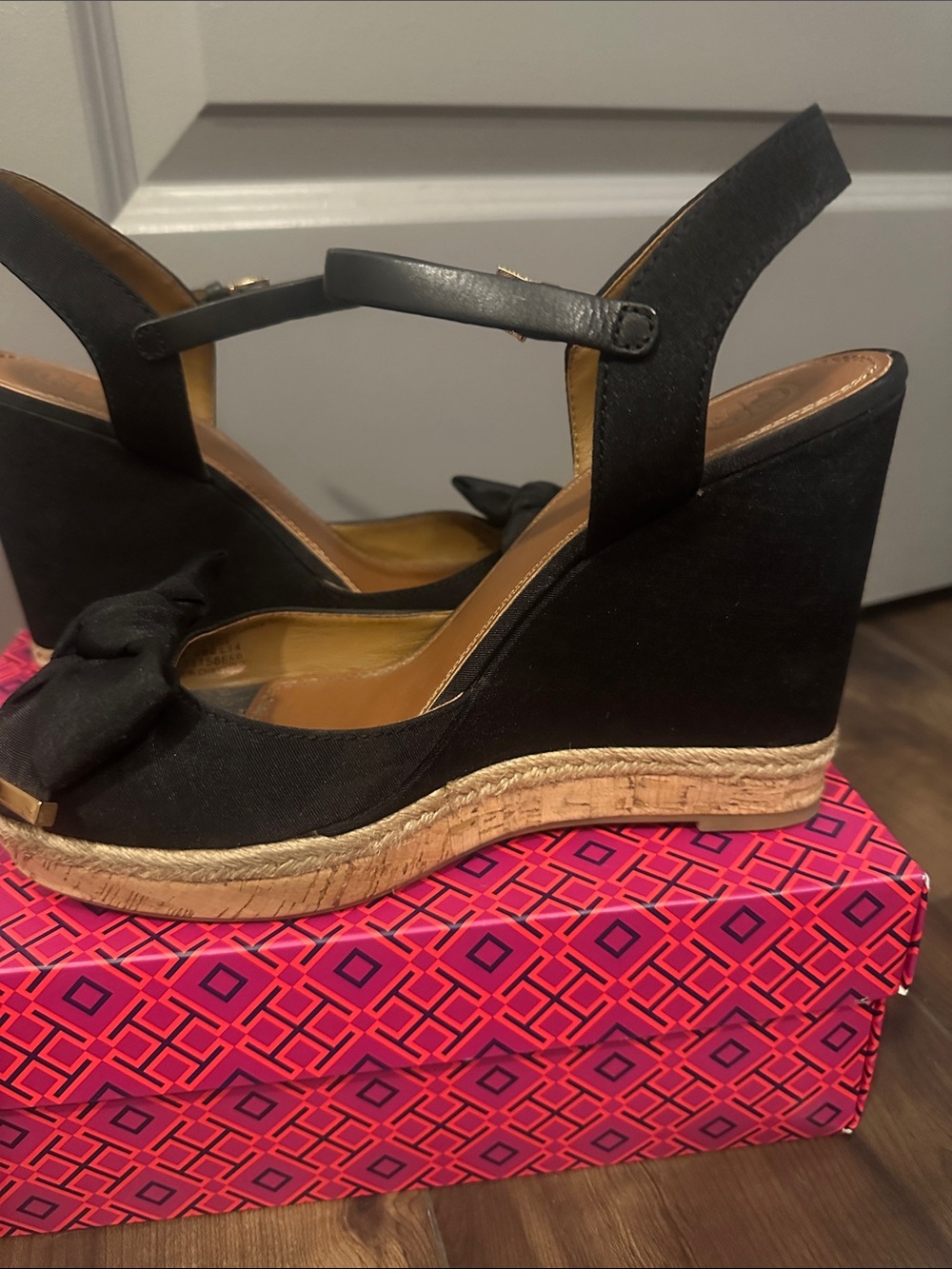Tory Burch Black Bow Espadrille Wedge Sandals - Picture 7 of 7